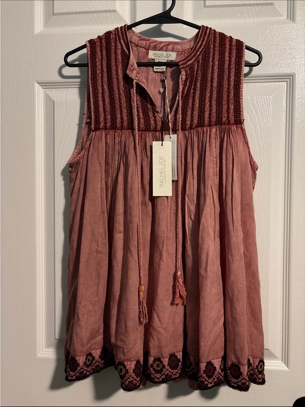 Rachel Zoe Rose-Mauve Embroidered Sleeveless Boho Tank